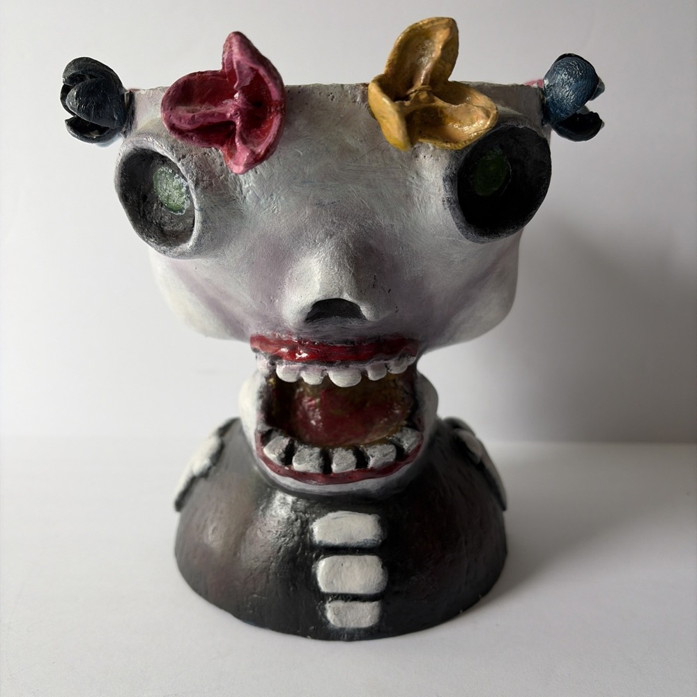 Handmade Folk Art Face Sculpture Planter Head Paper Mache Vase